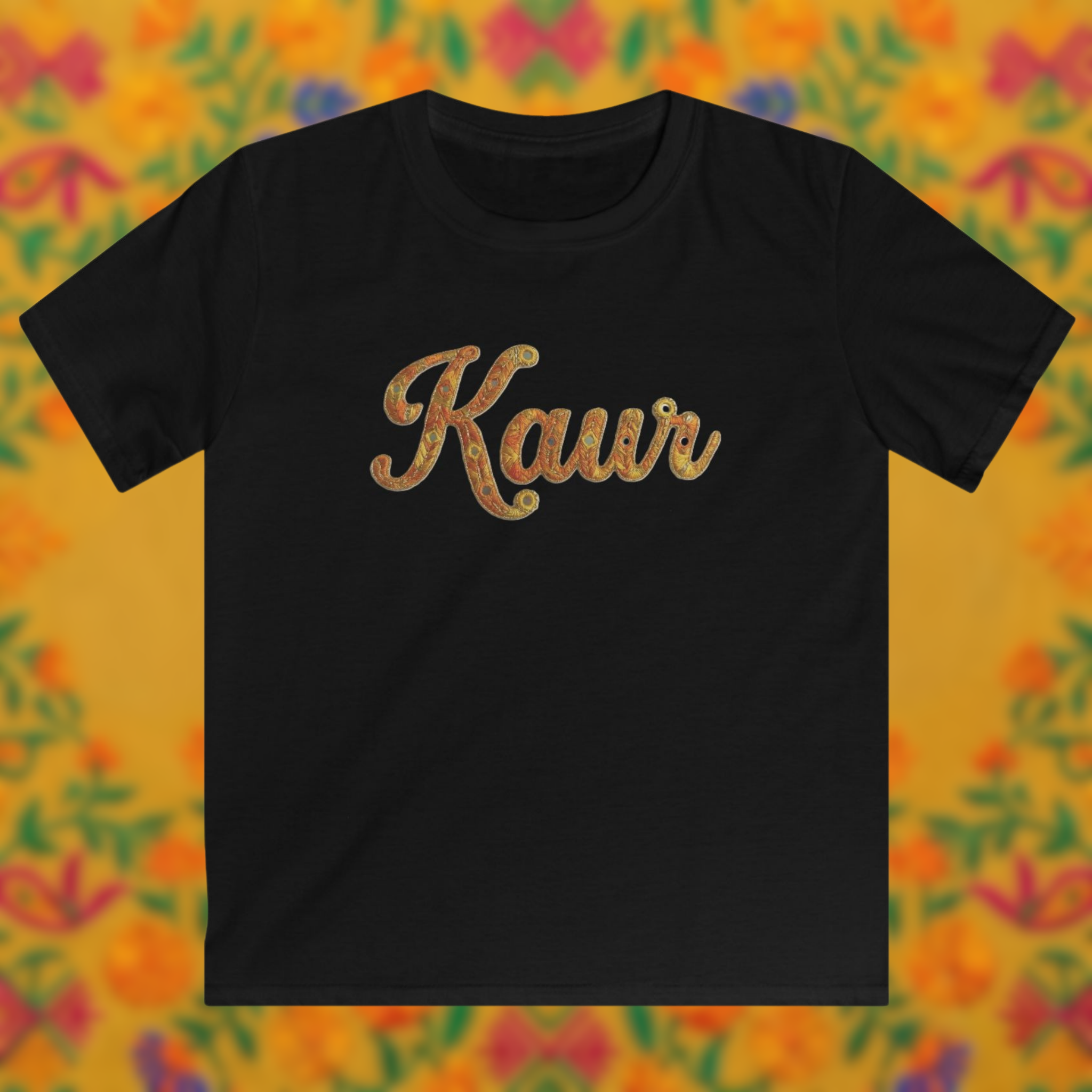 Kids Kaur Phulkari Style Graphic T-Shirt