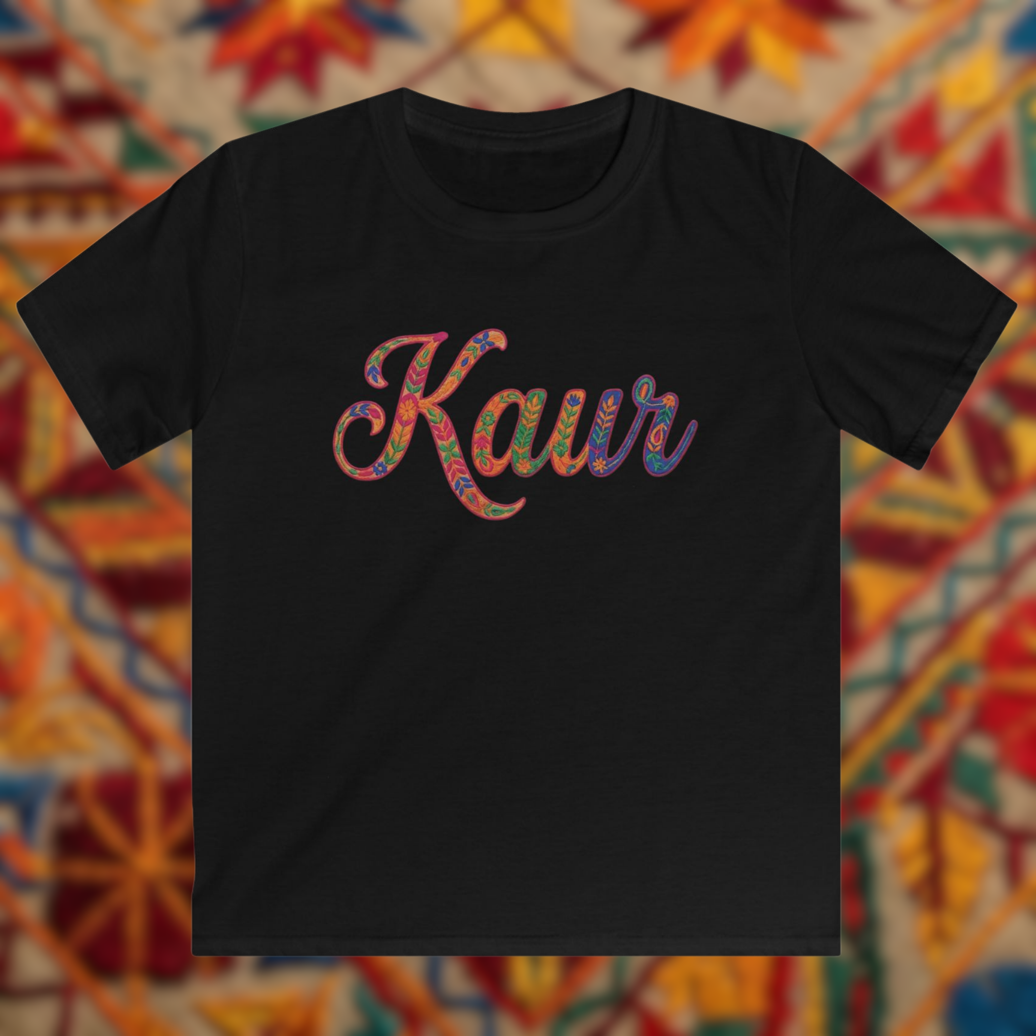 Kids Kaur Phulkari Style Graphic T-Shirt