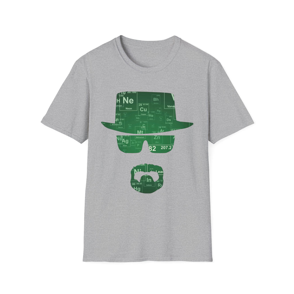 Gray t-shirt with green graphic design on a white background