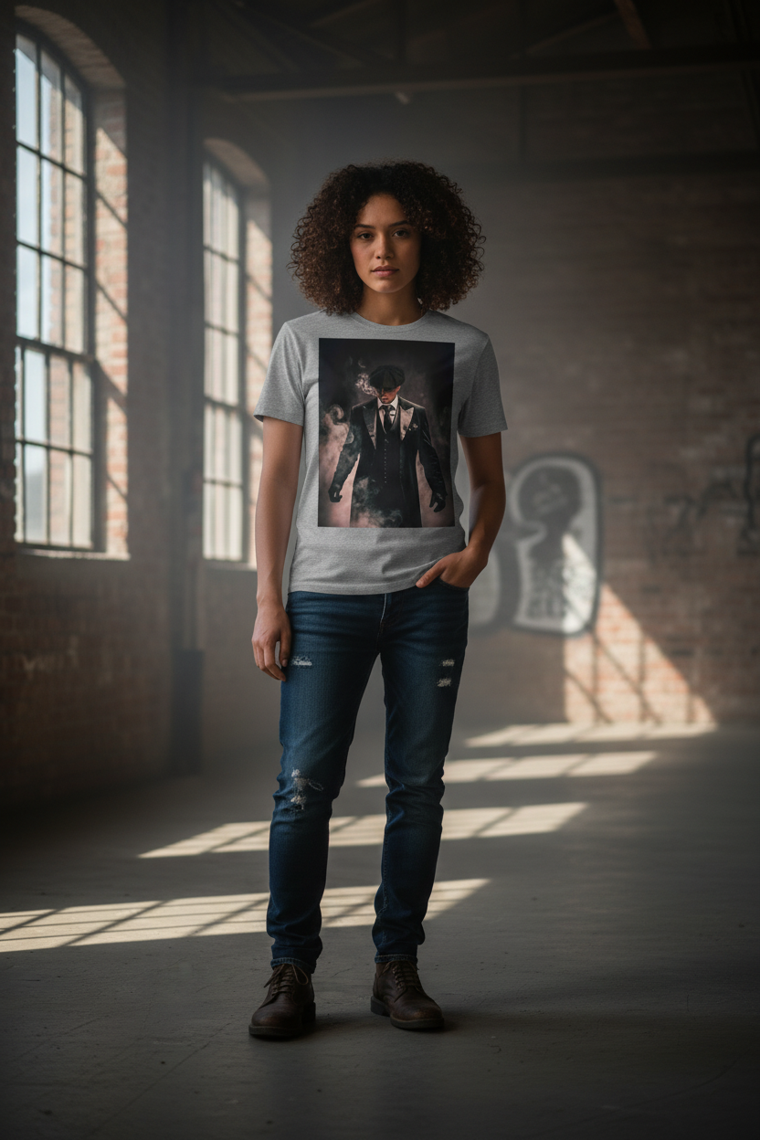Female model in Peaky Blinders T-Shirt