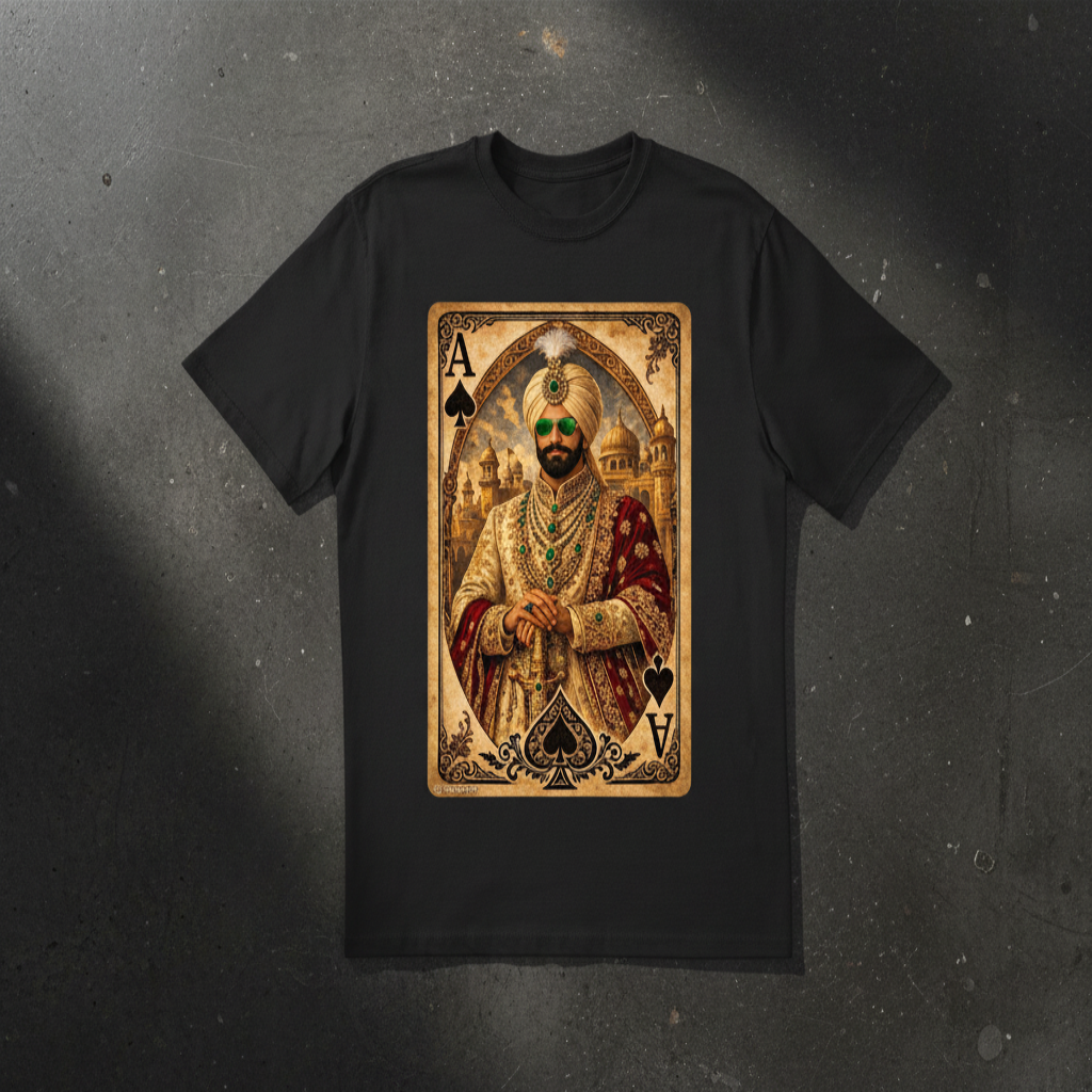 Black Maharaja T-Shirt on concrete background