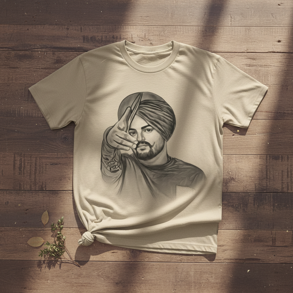Sand Sidhu Moosewala T-Shirt on wooden floor