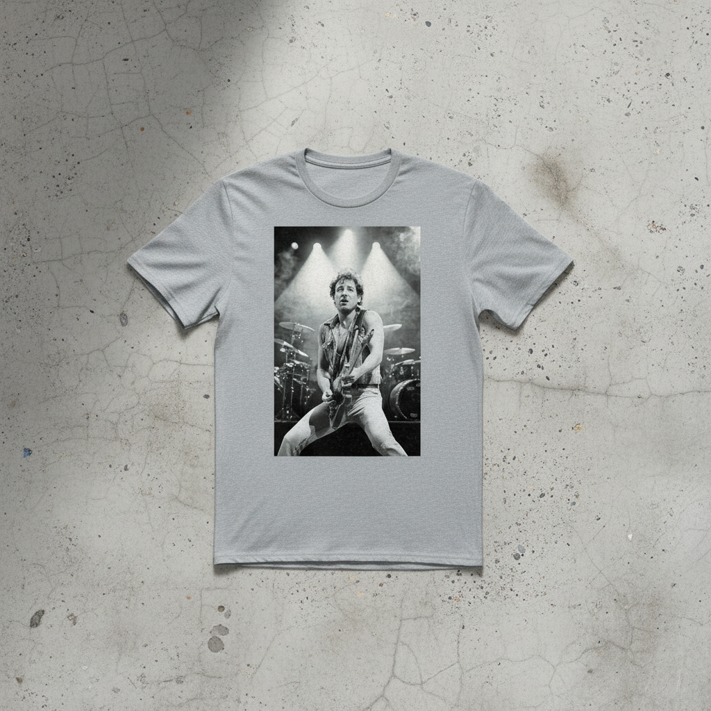 Grey Bruce Springsteen t-shirt on concrete background