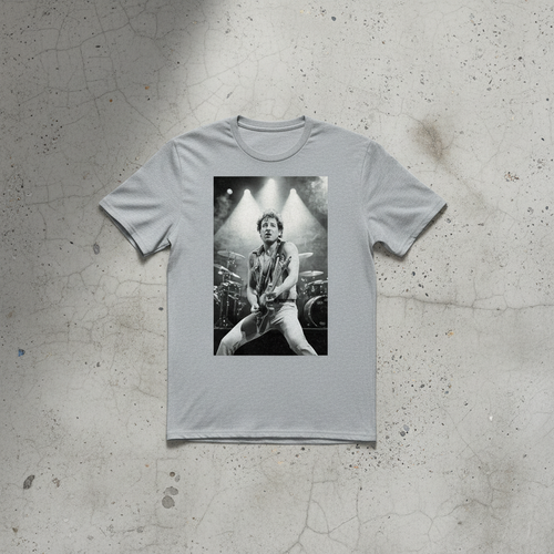 Grey Bruce Springsteen t-shirt on concrete background