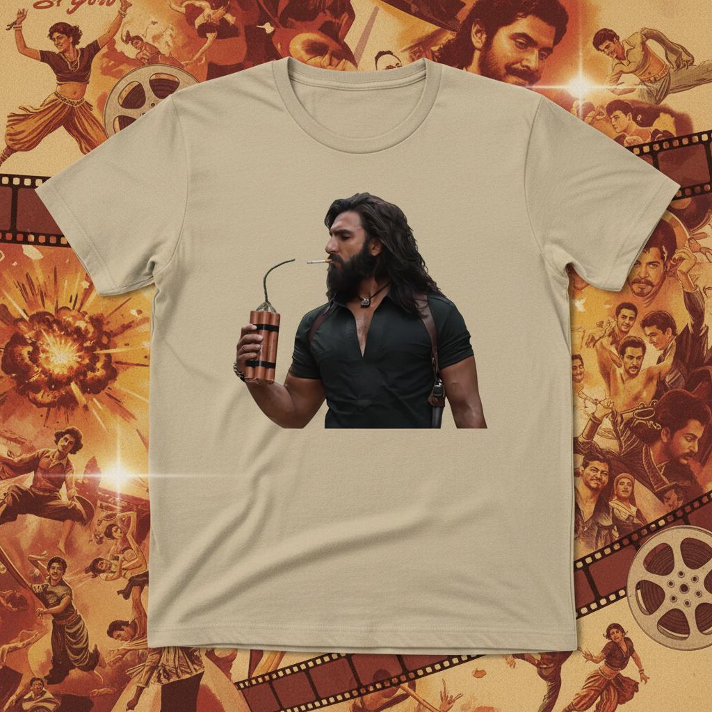 Sand t-shirt with vintage Bollywood film theme background