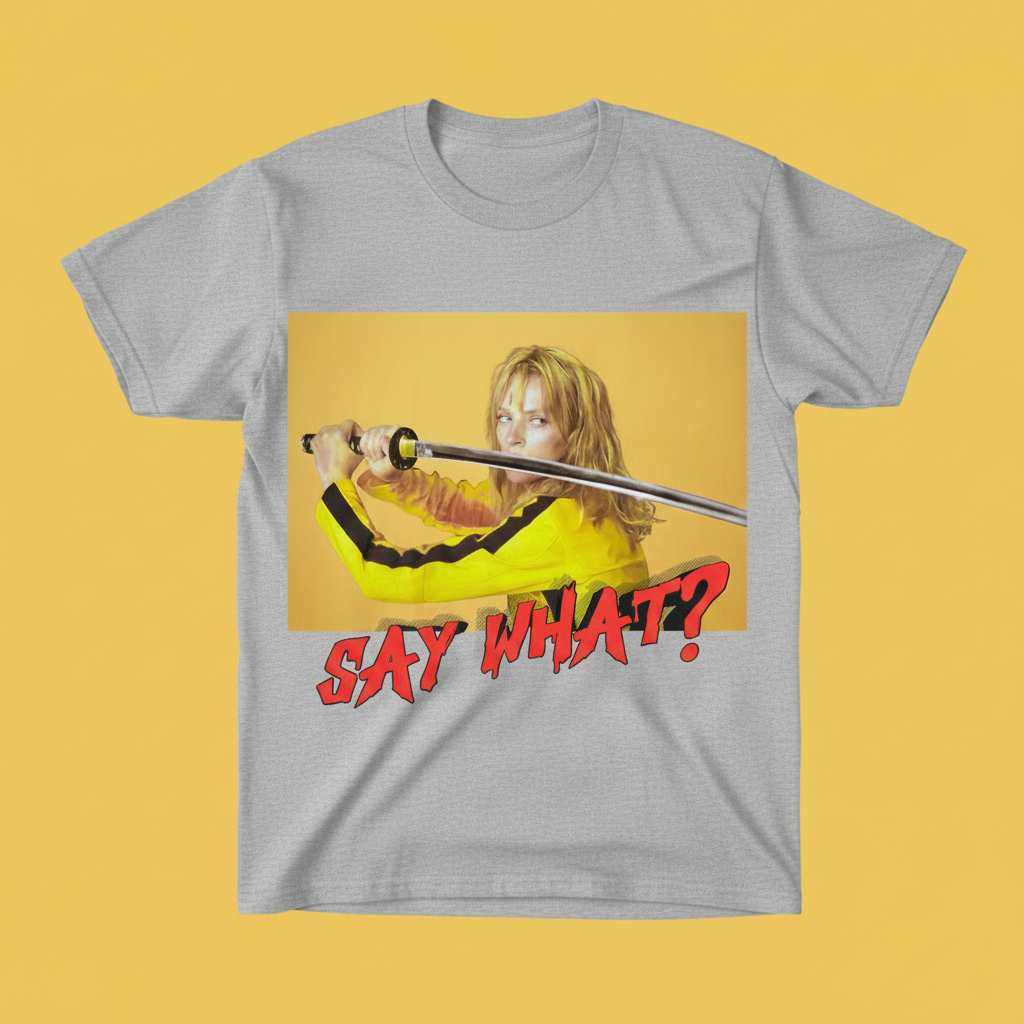 Say What Kill Bill graphic tee in light grey