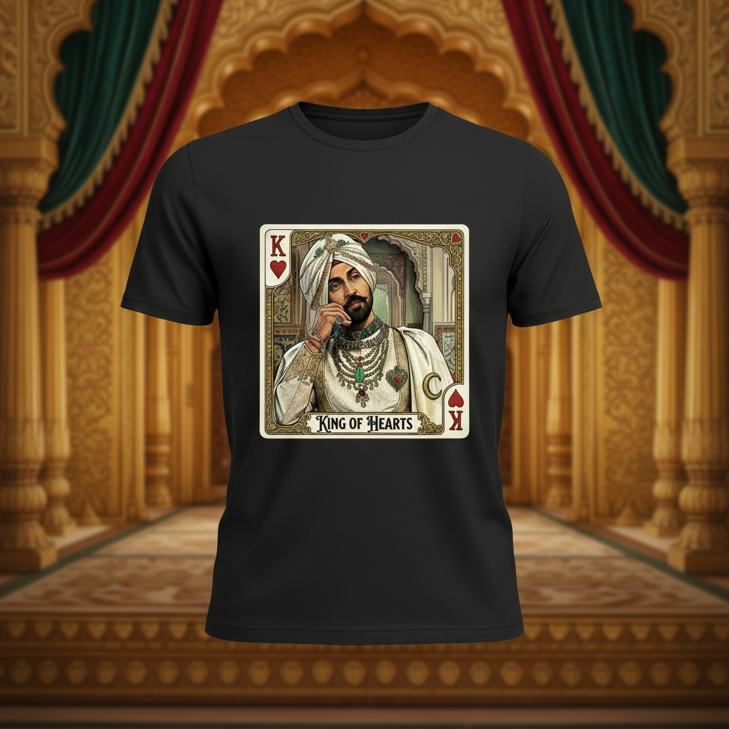 King of Hearts black tee front 1:1 regal Punjab background