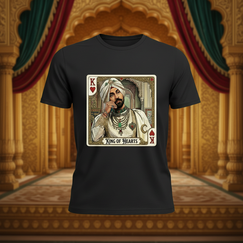 King of Hearts black tee front 1:1 regal Punjab background