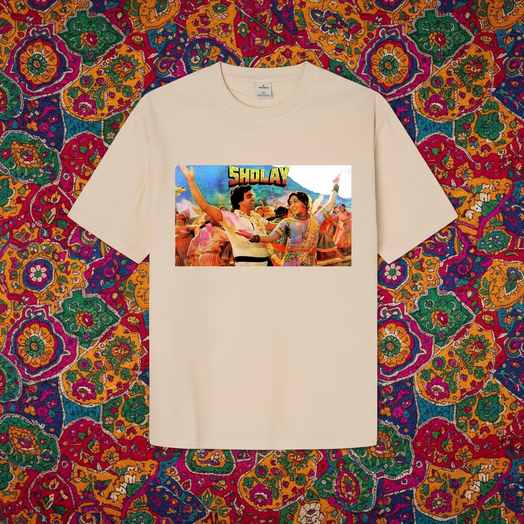 Sand Sholay T-Shirt on textile background