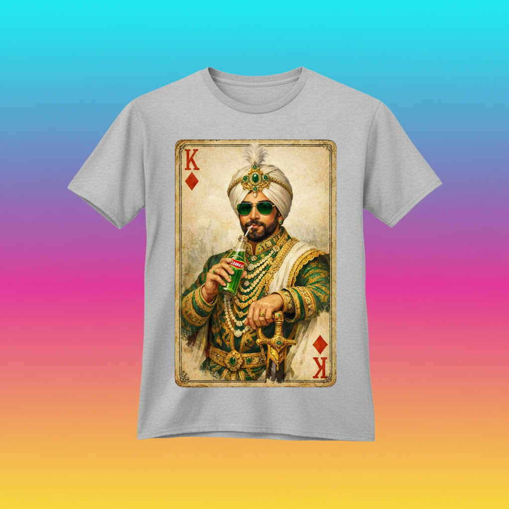 King of Diamonds Punjabi Badshah graphic tee in light grey