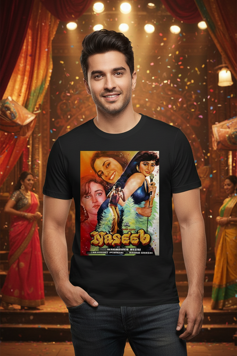 Naseeb Black T-Shirt Model Bollywood Background
