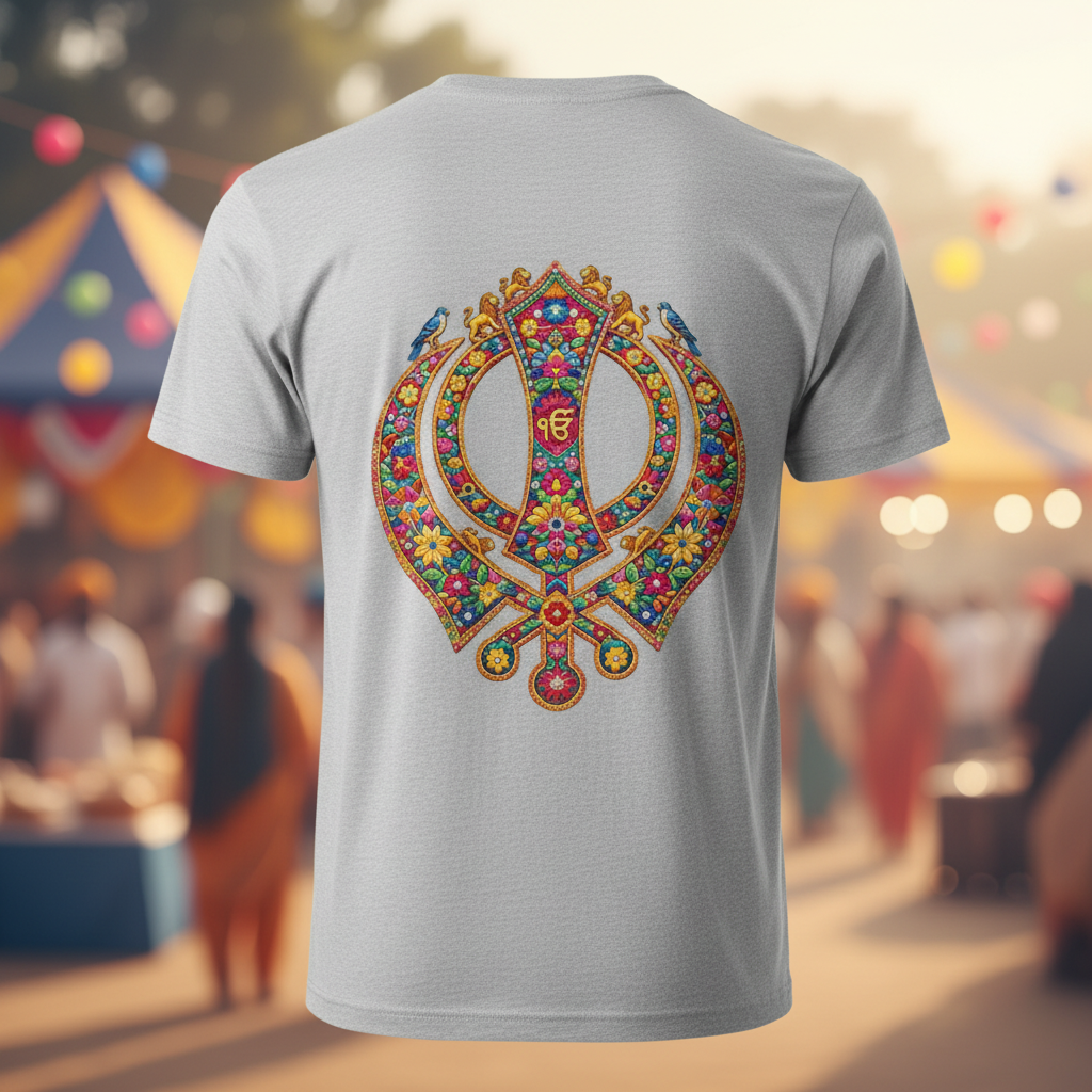 Phulkari Khanda Grey Tee Back Clean